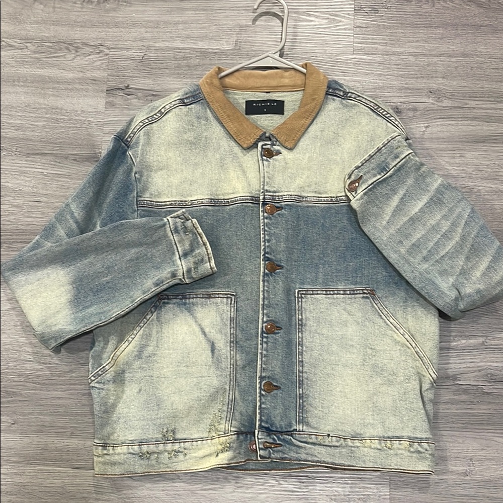 Men's Denim Jacket with Tan Collar